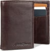 Eddie Bauer Mens Signature Logo Leather Trifold Wallet with 6 Card Slots and RFID ProtectionBrown