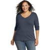 Eddie Bauer Womens Favorite LongSleeve VNeck TShirtplussize Htr Indigo Blue