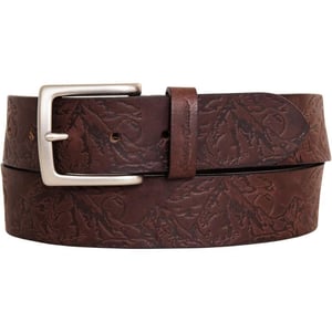 Eddie Bauer Mens Casual Leather Belt with Metal BuckleBrown Debossed Adventure