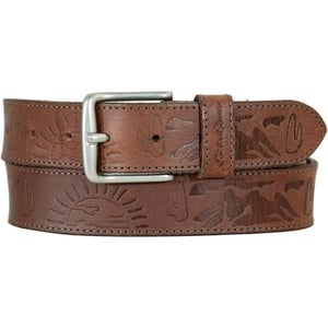 Eddie Bauer Mens Casual Leather Belt with Metal BuckleTan Debossed Logo