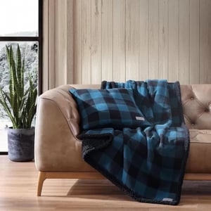 Eddie Bauer  Throw Blanket with Pillow Cover Reversible FlannelSherpa Bedding Set Buffalo Plaid Home Decor for All Seasons GreenBlack Throw BundleThrow with Pillow Cover Midnight BlueBlack