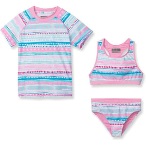 Eddie Bauer Girls Rash Guard Set  3 Piece Swimsuit Set  UPF 50 Quick Dry Rash Guard Tankini Top and Bottom SXLBegonia Pink