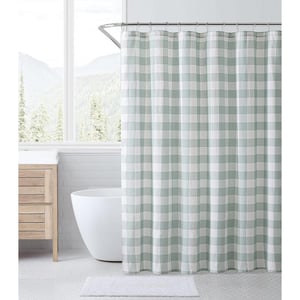 Eddie Bauer  Shower Curtain Lightweight Cotton Bathroom Decor Buttonhole Top Cabin Plaid Green 72 x 72Cabin Plaid Green 72 x 72