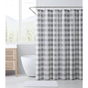 Eddie Bauer  Shower Curtain Lightweight Cotton Bathroom Decor Buttonhole Top Cabin Plaid Green 72 x 72Cabin Plaid Grey 72 x 72