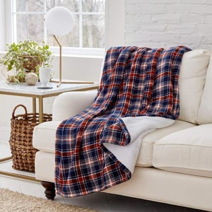 Eddie Bauer  Smart Heated Electric Throw Blanket  Reversible Sherpa  Hands Free Control  WiFi Only 24GHz  Compatible with Alexa Google iOS Android  KhakiGlen Plaid Navy