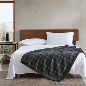 Eddie Bauer  Throw Blanket Cotton Flannel Home Decor All Season Reversible Sherpa Bedding Winslow Charcoal ThrowPine Tartan RedGreenCharcoal