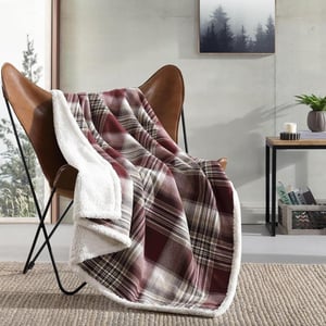 Eddie Bauer  Throw Blanket Cotton Flannel Home Decor All Season Reversible Sherpa Bedding Winslow Charcoal ThrowTwin Lakes Red