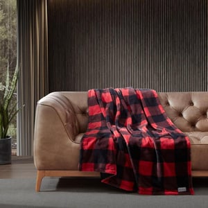 Eddie Bauer  Throw Blanket Faux Fur Reversible Bedding Buffalo Plaid Home Decor for All Seasons RedBlack 50 x 60Throw Only RedBlack