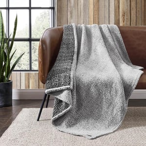 Eddie Bauer  Throw Blanket Reversible Sherpa Bedding Medium Weight amp Warm Home Decor Beige Throw50 x 60 Charcoal