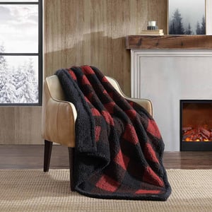 Eddie Bauer  Throw Blanket Reversible Sherpa Bedding Warm amp Lightweight Home Decor for Colder Months Alpine Fair Isle ThrowRedBlack Throw