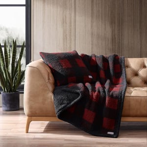 Eddie Bauer  Throw Blanket Reversible Sherpa Bedding Warm amp Lightweight Home Decor for Colder Months Alpine Fair Isle ThrowRedBlack Throw with Pillow Cover