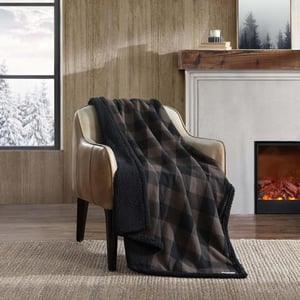 Eddie Bauer  Throw Blanket Reversible Sherpa Fleece Bedding Buffalo Plaid Home Decor for All Seasons Black Check ThrowThrow BrownBlack