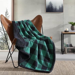 Eddie Bauer  Throw Blanket Reversible Sherpa Fleece Bedding Buffalo Plaid Home Decor for All Seasons Black Check ThrowThrow GreenBlack