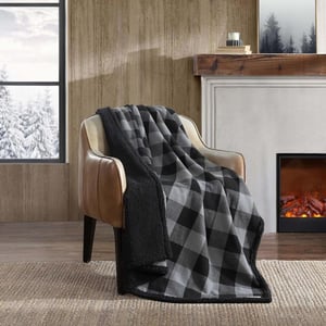 Eddie Bauer  Throw Blanket Reversible Sherpa Fleece Bedding Buffalo Plaid Home Decor for All Seasons Black Check ThrowThrow GreyBlack