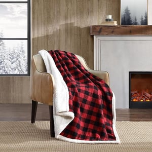 Eddie Bauer  Throw Blanket Reversible Sherpa Fleece Bedding Buffalo Plaid Home Decor for All Seasons Black Check ThrowThrow Red Check