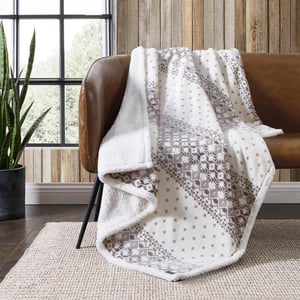 Eddie Bauer  Throw Blanket Reversible Sherpa Fleece Bedding Home Decor for All Seasons Bunkhouse Plaid Beige ThrowFair Isle Peak GreyWhite