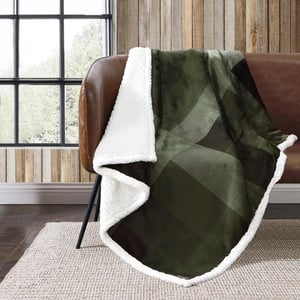 Eddie Bauer  Throw Blanket Reversible Sherpa Fleece Bedding Home Decor for All Seasons Bunkhouse Plaid Beige ThrowPine Plaid GreenBlack