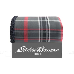 Eddie Bauer  Throw Blanket Super Soft Reversible Cotton Flannel Sherpa Bedding Ideal Christmas ampamp White Elephant Gifts Cozy Plaid Home Decor Montlake Plaid Red ThrowWinslow CharcoalRed