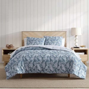 Eddie Bauer  Twin Comforter Set Soft Reversible Bedding with Matching Sham Wildflower Inspired Home Decor with Stripe Reverse Fern Garden Blue TwinQueen Fern Garden Blue