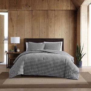 Eddie Bauer  Twin Duvet Cover Set Reversible Flannel Bedding with Matching Sham Home Decor for Colder Months Preston Grey TwinQueen