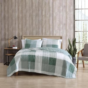 Eddie Bauer  Twin Quilt Set Cotton Reversible Bedding with Matching Sham Medium Weight Home Decor Boulder Grey TwinKing Green