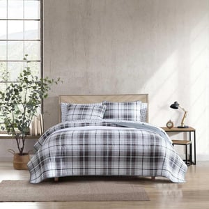 Eddie Bauer  Twin Quilt Set Reversible Cotton Bedding with Matching Sham Plaid Home Decor for All Seasons Alder Plaid Grey TwinKing Alder Plaid Grey