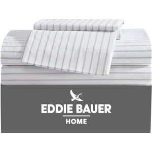 Eddie Bauer  Twin Sheets Cotton Percale Bedding Set Crisp amp Cool Home Decor Light Green Plaid TwinFull Essential Stripe