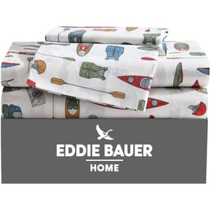 Eddie Bauer  Twin Sheets Cotton Percale Bedding Set Crisp amp Cool Home Decor Light Green Plaid TwinFull Kayak Adventure