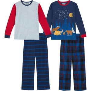 Eddie Bauer Boys Pajama Set  Cozy Fleece Winter Sleepwear Set  4 Piece Long Sleeve Shirt and Pants Sizes 512BlueGrey