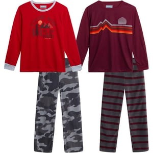 Eddie Bauer Boys Pajama Set  Cozy Fleece Winter Sleepwear Set  4 Piece Long Sleeve Shirt and Pants Sizes 512MaroonRed