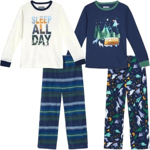 Eddie Bauer Boys Pajama Set  Cozy Fleece Winter Sleepwear Set  4 Piece Long Sleeve Shirt and Pants Sizes 512WhiteBlue