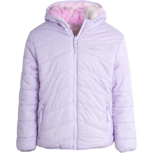 Eddie Bauer Girls Reversible Jacket  Deer Harbor Waterproof Lightweight Puffer Coat with Faux Shearling Lining 520Pastel Lilac