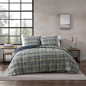 Eddie Bauer King Comforter Set Reversible Microsuede Bedding with Matching Shams Casual Home Decor Rugged Plaid Brown KingRugged Navy