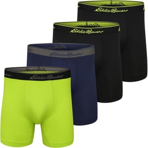 Eddie Bauer Mens 5 No Fly Performance Boxer Brief Underwear 3 Pack or 4 PackBrushed BlackDust IndigoLimeadeDk Loden