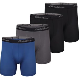 Eddie Bauer Mens 5 No Fly Performance Boxer Brief Underwear 3 Pack or 4 PackMesh BlackTrue BlueCinderBlack