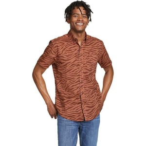 Eddie Bauer Mens Baja ShortSleeve Shirt  PrintRegular Cocoa