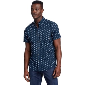 Eddie Bauer Mens Baja ShortSleeve Shirt  PrintRegular Navy