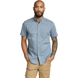 Eddie Bauer Mens Baja ShortSleeve Shirt  PrintTall Blue Haze