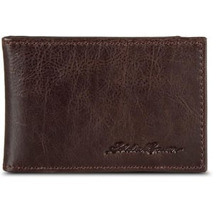 Eddie Bauer Mens Signature Logo Leather Bifold Money Clip Wallet with 3 Card Slots and RFID ProtectionBrown