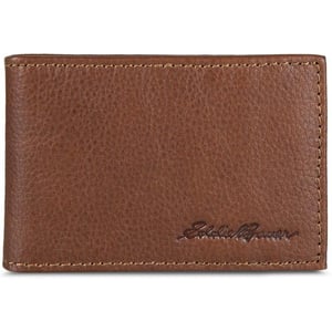 Eddie Bauer Mens Signature Logo Leather Bifold Money Clip Wallet with 3 Card Slots and RFID ProtectionTan