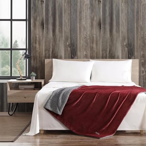 Eddie Bauer Throw Blanket Ultra Soft Plush Home Dcor All Season Bedding Ultra Lux Solid Red 50 x 60Sherpa Reverse Red