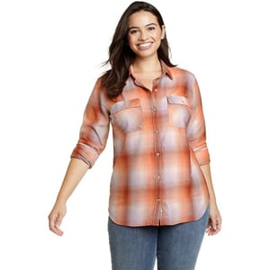 Eddie Bauer Womens Firelight Flannel ShirtPetite Burnt Orange