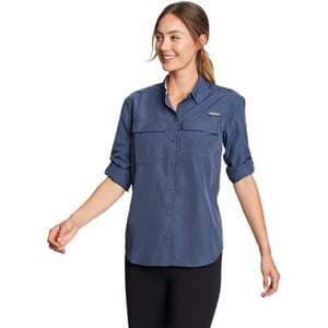 Eddie Bauer Womens UPF Guide LongSleeve ShirtPetite Medium Indigo