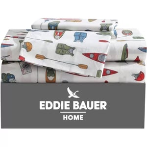 Eddie Bauer  Twin Sheets Cotton Percale Bedding Set Crisp amp Cool Home Decor Light Green Plaid TwinFull Kayak Adventure