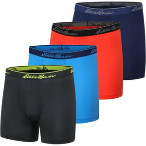 imageEddie Bauer Mens 5quot No Fly Performance Boxer Brief Underwear 3 Pack or 4 PackBrushed BlackAscent BluePimentoIndigo