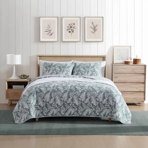 imageEddie Bauer  Twin Quilt Set Reversible Bedding with Matching Sham Lightweight Home Decor for All Seasons Hidden Lake Blue TwinFern Garden Green