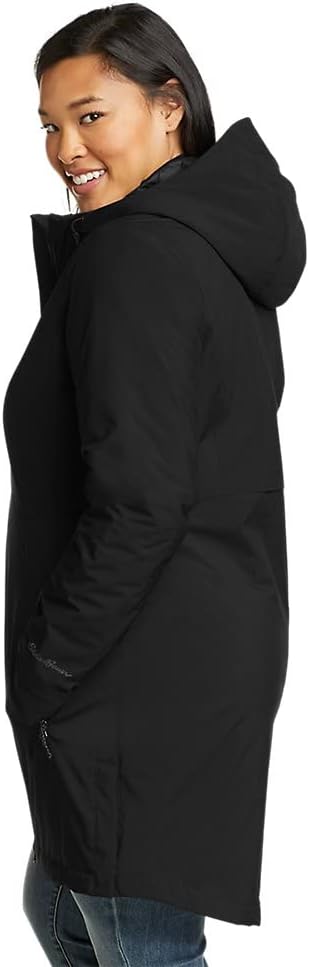 Eddie Bauer Womens Cloud Cap Stretch Insulated Trench CoatPetite Black