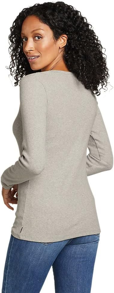 Eddie Bauer Womens Essentials Ribbed Crew LongSleeve ShirtRegular Lt Htr Gray