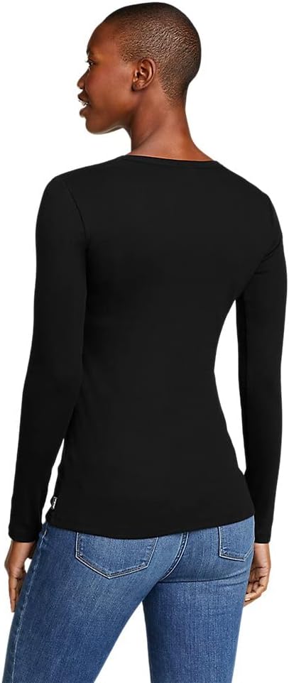 Eddie Bauer Womens Essentials Ribbed Crew LongSleeve ShirtRegular Black