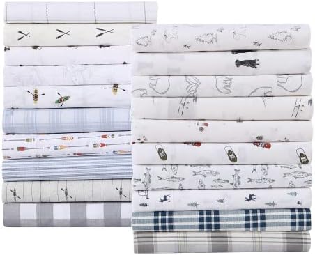 Eddie Bauer  Twin Sheets Cotton Percale Bedding Set Crisp amp Cool Home Decor Eddies Oar 3 pieces Twin White and BlueFull Plaid NavyWhite